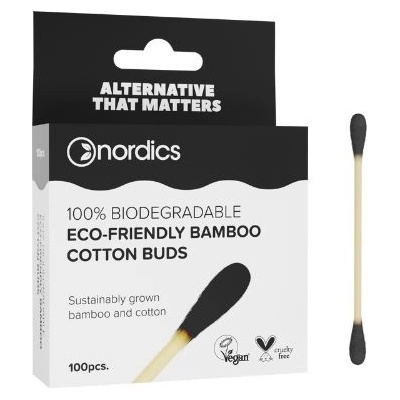 Nordics Oral Care Bambusové vatové tyčinky do uší čierne 100 ks