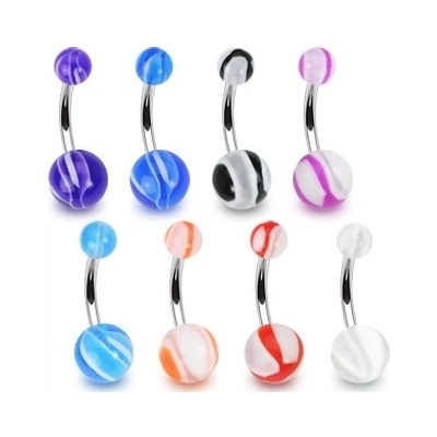 Šperky eshop piercing do pupíku barevný s bílými prvky kulička W40.10 tmavá modrá