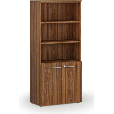 Primo Kombinovaná kancelárska skriňa WOOD, dvere na 2 poschodia, 1781 x 800 x 420 mm, orech