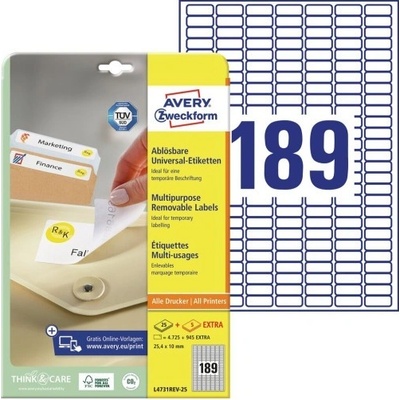 Avery Zweckform Etikety A4 bílé 25,4 x 10 mm snímatelné L4731REV-25