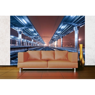 DIMEX ART Самозалепваща се флизелинова фототапета железопътна гара през нощта 375 x 250 см
