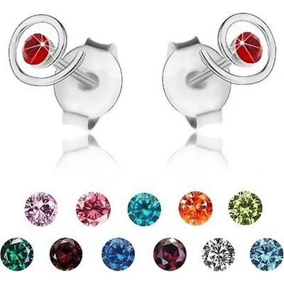 Šperky Eshop stříbrné náušnice blýskavá spirála barevný krystalek Swarovski PC15.03 Čirá