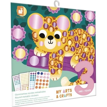 Janod My arts&crafts Mini Блестящи кръгли стикери Тигър и приятели от 3 години