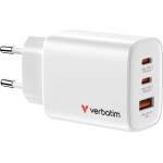 Verbatim GaN зарядно устройство Essentials 65W, 2xUSB-C, 1xUSB-A, бяло (32353)