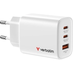 Verbatim GaN зарядно устройство Essentials 65W, 2xUSB-C, 1xUSB-A, бяло (32353)