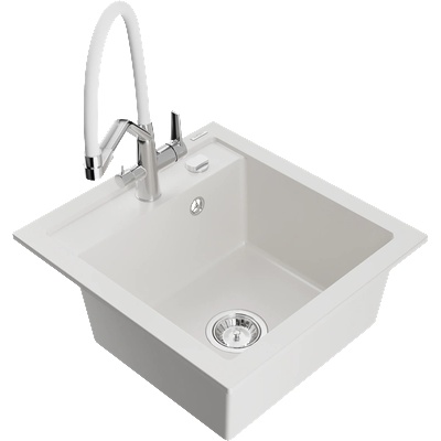Mexen Vito гранитна мивка с 1 отделение и кухненски смесител Duo, бял - 6503-20-671701-02 (6503-20-671701-02)
