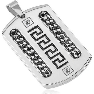 Šperky Eshop Přívěsek z oceli stříbrné barvy dva řetízky čiré zirkony AB25.26