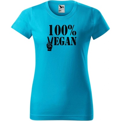 DOBRÝ TRIKO Dámské tričko 100% VEGAN černý potisk tyrkysová