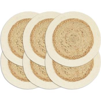 vidaXL Подложки за хранене 6 бр естествени 38 см кръгли юта и памук (133855)