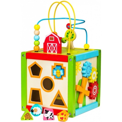 Ecotoys drevená edukačné kocka s labyrintom 5v1