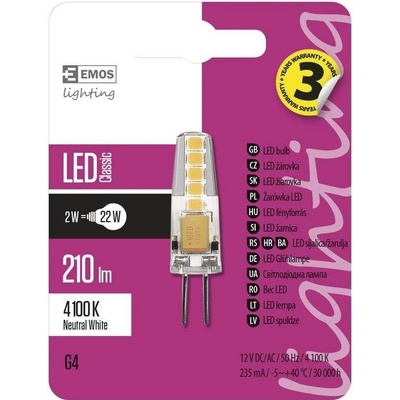 Emos LED žárovka Classic JC A++ 2W G4 Neutrální bílá