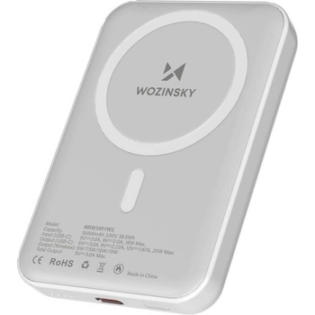 Wozinsky Magnetic Wireless Charging Power Bank 10000 mAh 20W - преносима външна батерия с USB-C порт и безжично зареждане с MagSafe (бял)