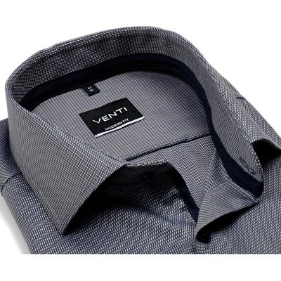 Venti Modern Fit košile s vetkaným proužkem a vnitřním límcem modro-šedá
