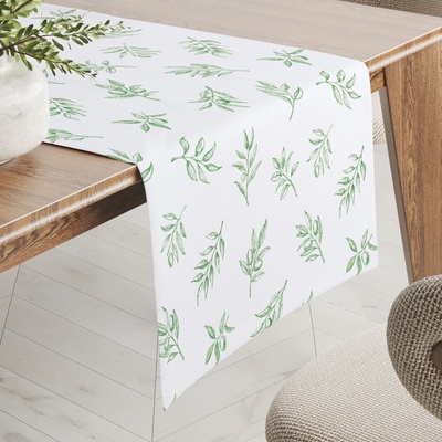 Biante Teflónový behúň TF-113 Zelené olivové vetvičky na bielom 45x140 cm