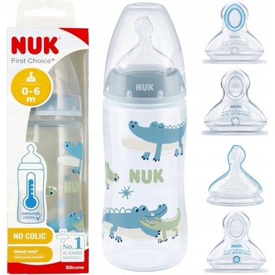 Nuk First Choice láhev s ukazatelem teploty šedá 300 ml