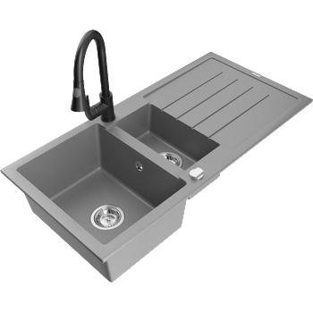 Mexen Andres гранитна мивка с 1, 5 камери и отцедник и кухненски смесител Elia, сив - 6515-71-670101-70 (6515-71-670101-70)