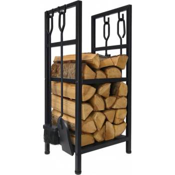 Adler Стойка за дърва за огрев с инструменти Adler AD 6815, До 80 кг, Два рафта, Стоманена конструкция, Черен