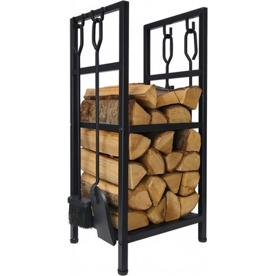 Adler Стойка за дърва за огрев с инструменти Adler AD 6815, До 80 кг, Два рафта, Стоманена конструкция, Черен