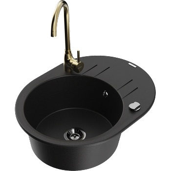 Mexen Kevin гранитна едночашова мивка с отцедник и кухненски смесител Telma, черен - 6517-77-670200-50-B (6517-77-670200-50-B)