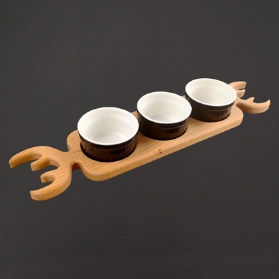 Amadea Prkénko podnos s keramickými mističkami masivní dřevo 48x11 cm
