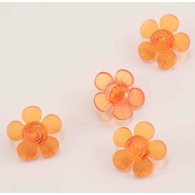 Gombík so spodným prišitím - priesvitný oranžový kvietok - priemer 1,5 cm