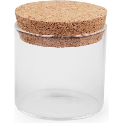 Skleněná lahvička / dóza s korkem transparent 4 lahv.
