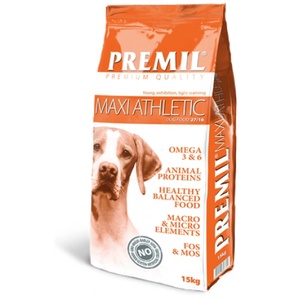 PREMIL Premium Maxi Athletic 27/16 - пълноценна храна за възрастни кучета от средни и големи породи, с пилешко, свинско и говеждо месо, 15 кг - Сърбия