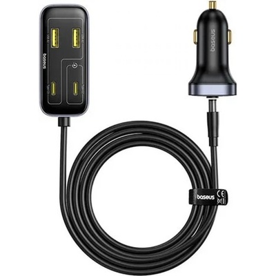 Зарядно за кола с 3xUSB-C и 3xUSB-A изходи за мобилни устройства - Baseus BackseatPal L1 Multi 6 Port Car Charger 110W With 1.5m Extension Cable (черен) (C00081100121-00)