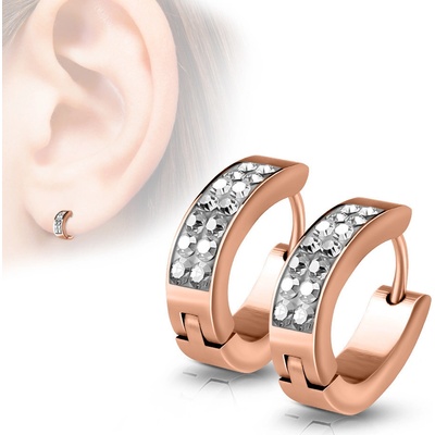 Steel Edge visiace náušnice z chirurgickej ocele s kamienkami 7067 rose gold
