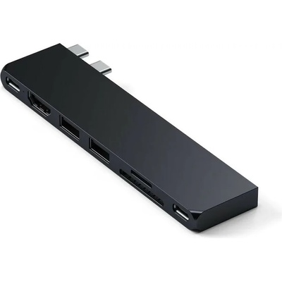 Докинг станция Satechi Pro Hub Slim, от 2x USB C към 2x USB C, 2x USB A, 1x HDMI, 1x SD/MicroSD четец, черна (ST-HUCPHSD)