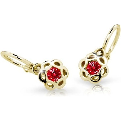 Danfil dětské náušnice kytičky C2179 ze žlutého zlata s kamínkem Ruby Dark zapínání brizura