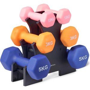 Amazon Basics Neoprene Dumbbell Weights Set with Stand, 1.5, 3, 5 kg Pairs - GND019 (GND019)