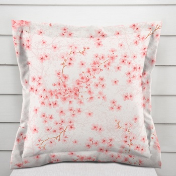 Biante bavlna s lemom Sandra SA-633 Ružové čerešňové kvety na bielom 30 x 50 cm