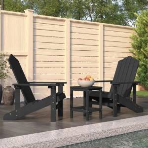 vidaXL Градински столове "Адирондак" с масичка, HDPE, антрацит (3095705)