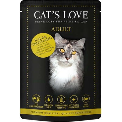 Cat's Love s telecím a krůtím masem šantou kočičí a lněným olejem 12 x 85 g