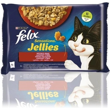 Felix Sensations Jellies s hovädzím a kuraťom v lahodnom želé 4 x 85 g