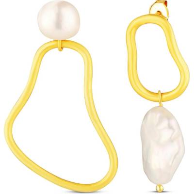 JwL Luxury Pearls Asymetrické pozlacené náušnice s pravými sladkovodními perlami JL0853