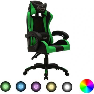 vidaXL Herní židle s RGB LED podsvícením zeleno-černá umělá kůže
