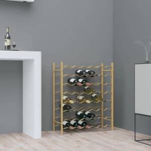 vidaXL Стойка за вино за 48 бутилки, златиста, метална (340909)