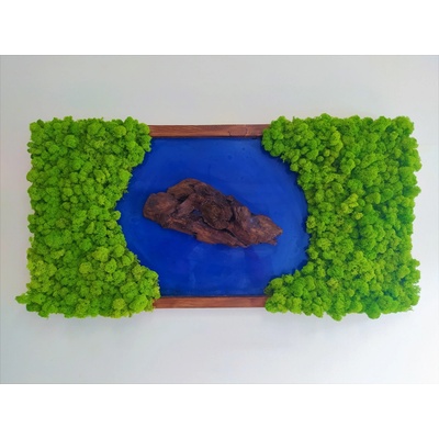 Machový obraz s epoxidom a drevom 50cm x 100cm