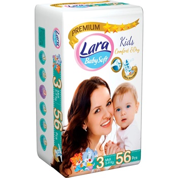 Lara Бебешки пелени Lara Premium - Midi, 5-9 kg, 56 броя (54303)