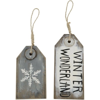 Bílá a šedá antik vánoční ozdoba cedulka Winter - 9*1,5*20 / 9*1,5*16 cm - Chic Antique