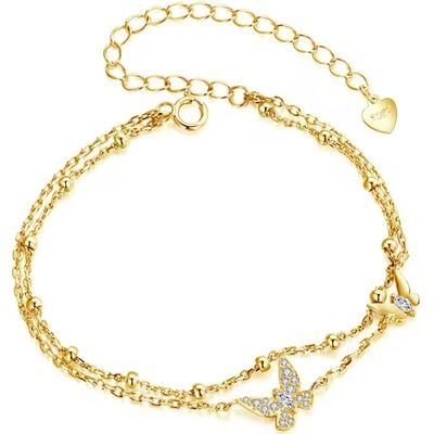 For Silver Dvouvrstvý pozlacený náramek s Motýly zdobený zirkonem Stříbro 925