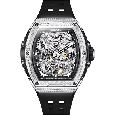 GELATU Мъжки часовник GELATU Viper, Автоматичен, Силиконова каишка, Сребрист (GELATU-6021-SILI-SILVER)