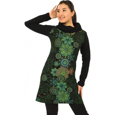 Himalife Tunika/šaty Lora černá se zelenou – Zboží Mobilmania