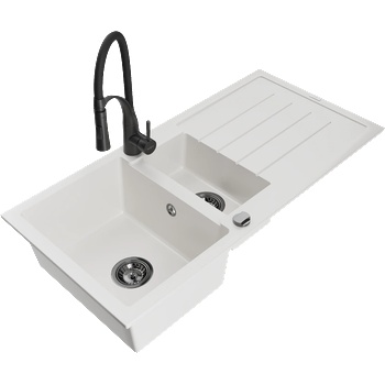 Mexen Andres гранитна мивка с 1, 5 камери и отцедник и кухненски смесител Aster, бял - 6515-20-73450-70-B (6515-20-73450-70-B)