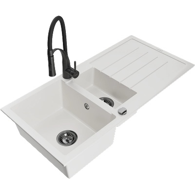 Mexen Andres гранитна мивка с 1, 5 камери и отцедник и кухненски смесител Aster, бял - 6515-20-73450-70-B (6515-20-73450-70-B)