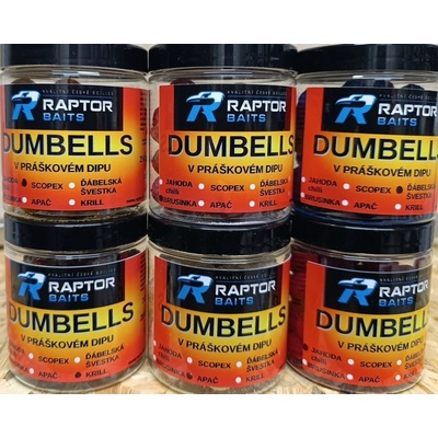 Raptor Baits DUMBELLS 250 ml – v práškovém dipu Scopex