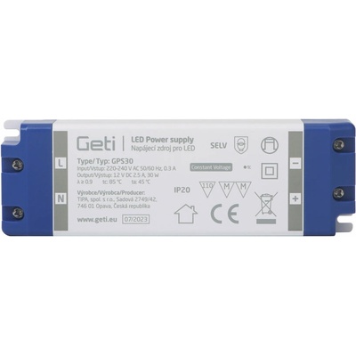 Napájecí zdroj 12V se svorkovnicí GPS Výkon: 30W