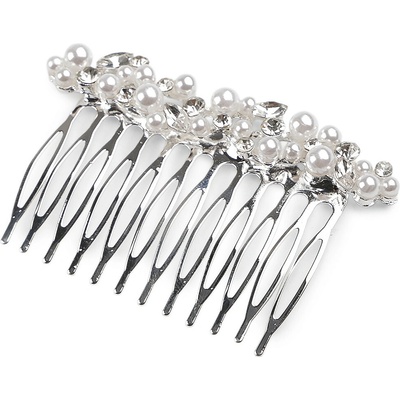Hřeben kovový do vlasů s broušenými kamínky a perlami crystal 1 ks